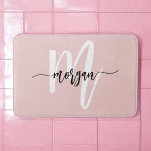Pink Monogram Girl's Dorm Room Bath Mat