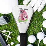 Pink Monogram Golf Head Cover<br><div class="desc">This cute monogram golf head cover features a stylish pink watercolor golf bag filled with clubs, surrounded by a touch of green grass. The design cleverly incorporates a simple serif font initial monogram on the bag, seamlessly blending into the bag's design. Below the monogram, the full name is elegantly displayed...</div>