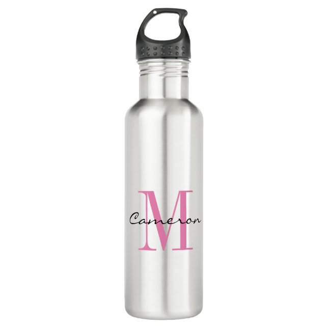 Pink Monogram Initial and Name Personalized Gift 710 Ml Water Bottle (Front)