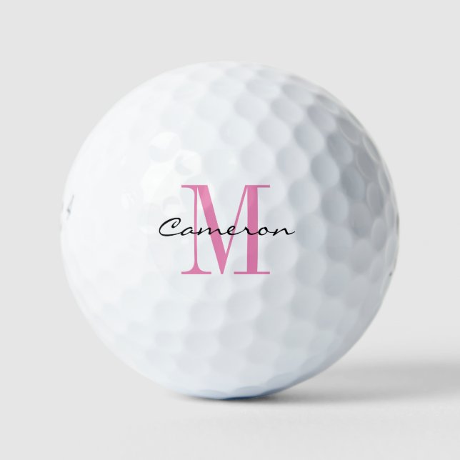 Pink Monogram Initial and Name Personalized Gift Golf Balls (Front)