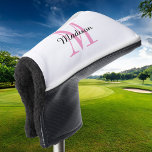 Pink Monogram Initial and Name Personalized Golf Head Cover<br><div class="desc">Custom printed golf head cover personalized with your name and monogram initial or other custom text. Use the design tools to choose any background colour,  edit fonts and colours or upload your own photos to create a unique one of a kind gift for your favourite golfer.</div>
