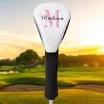 Pink Monogram Initial and Name Personalized Golf Head Cover<br><div class="desc">Custom printed golf head cover personalized with your name and monogram initial or other custom text. Use the design tools to choose any background colour,  edit fonts and colours or upload your own photos to create a unique one of a kind gift for your favourite golfer.</div>