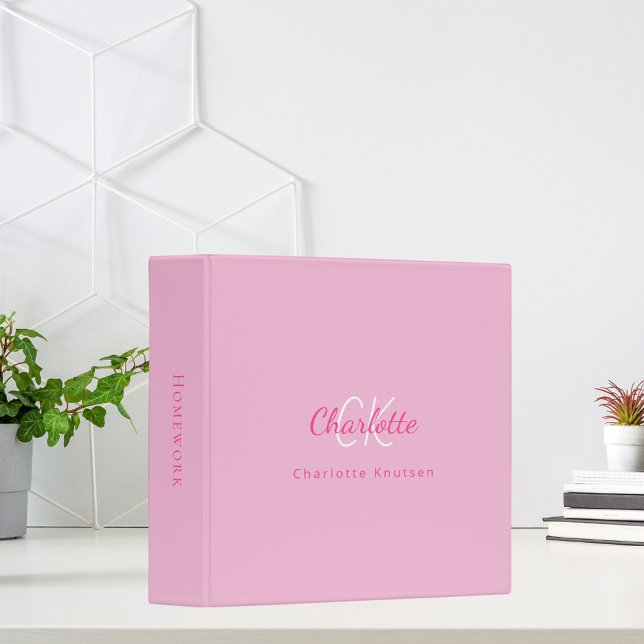 Pink monogram initials name binder (Creator Uploaded)