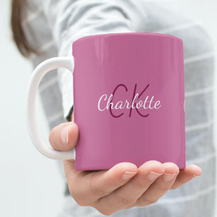 Pink monogram initials name coffee mug