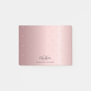 Pink monogram initials name script post-it notes
