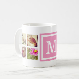 Pink Monogram Instagram Photo Collage Mug