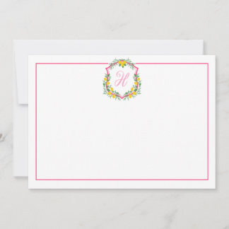 Pink Monogram Lemon Crest, Custom Thank You Card