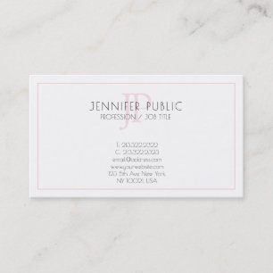 Pink Monogram Minimalist Elegant Plain Trendy Business Card