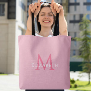 Pink Monogram Modern Name Initial Tote