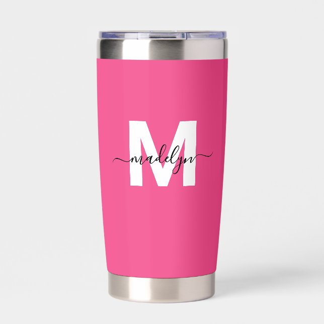 Pink Monogram Name Insulated Tumbler (Front)