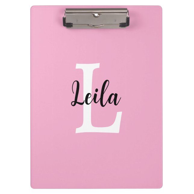 Pink Monogram Name Script Personalized Design Clipboard (Front)