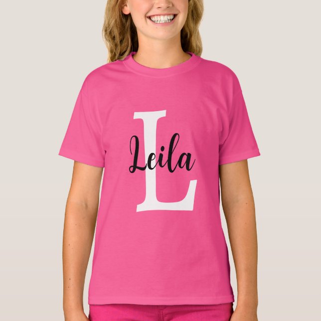 Pink Monogram Name Script Personalized Design T-Shirt (Front)