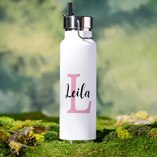 Pink Monogram Name Script Personalized Design Water Bottle