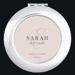 Pink Monogram Personalized Bridesmaid Gift Compact Mirror<br><div class="desc">This cute personalized bridesmaid gift mirror features personalized bridesmaid's name,  calligraphy monogram in light pink colour,  bride and groom's names (or any custom text),  and the wedding date. You can change the background and fonts colours easily if you like.</div>