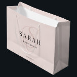 Pink Monogram Personalized Bridesmaid Large Gift Bag<br><div class="desc">This cute personalized bridesmaid gift bag features personalized bridesmaid's name,  calligraphy monogram in pink colour and wedding date. Change background and fonts colours easily if you like.</div>