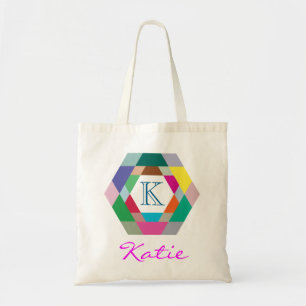 Pink Monogram Personalized Hexagon Geometry Tote Bag