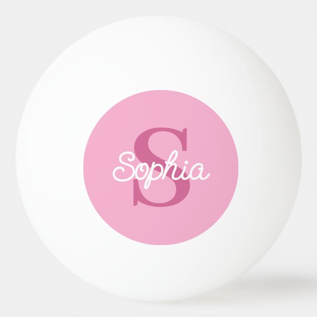 Pink Monogram Script Name Ladies Ping Pong Ball (Front)