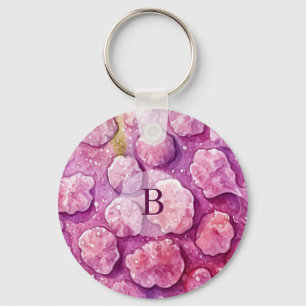 Pink Monogram Virus Bacteria Pattern Keychain