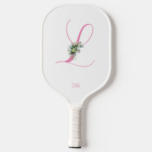 Pink monogram watercolor flower pickleball paddle