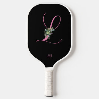 Pink monogram watercolor flower pickleball paddle