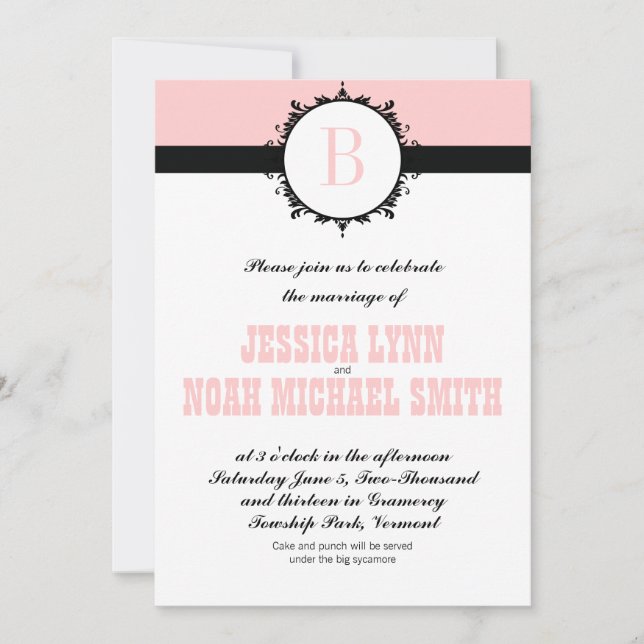 Pink Monogram Wedding Invite or any colour (Front)