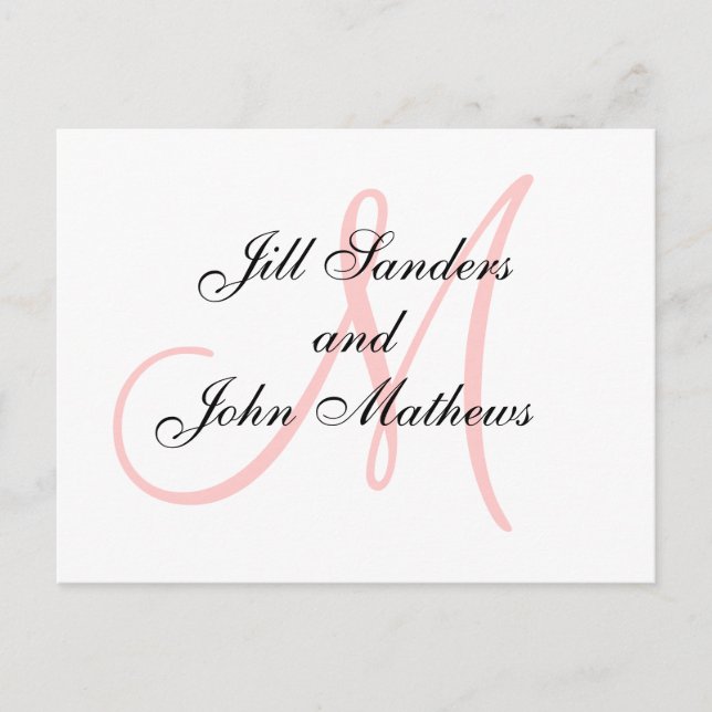 Pink Monogram Wedding Save the Date Cards (Front)