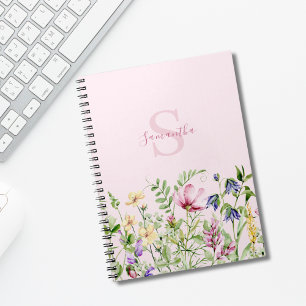 Pink Monogram Wildflower Personalized Floral Notebook