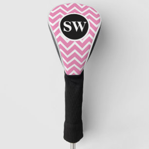 Pink monogrammed chevron pattern ladies golf head cover