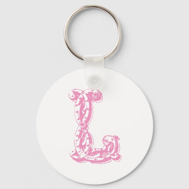 Pink Monogrammed Letter L Keychain (Front)