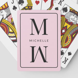 Pink Monogrammed Simple Initial Modern Name Girly Playing Cards
