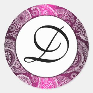 Pink Monogrammed White Lace Paisley Stickers