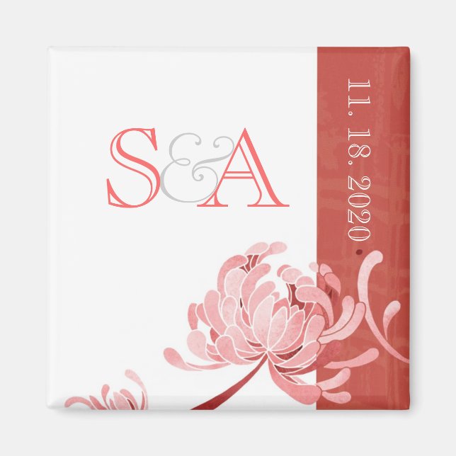 Pink Monotone Floral Wedding Save the Date Magnet (Front)