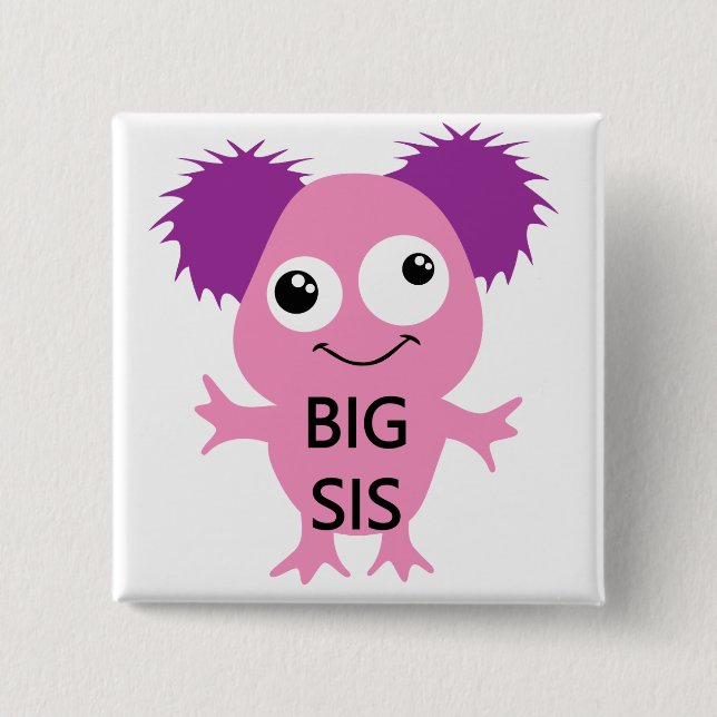 Pink Monster Big Sister 2 Inch Square Button (Front)