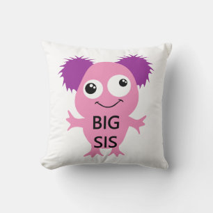 Pink Monster Big Sister Throw Pillow