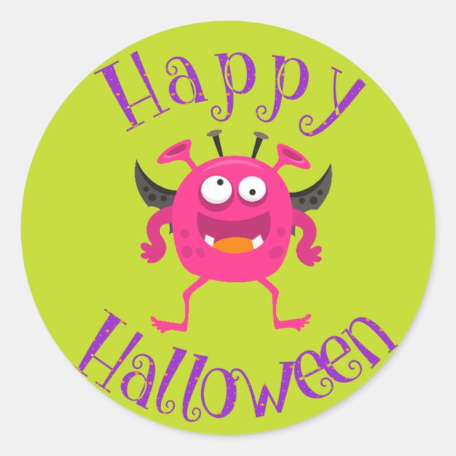 Pink Monster Fun Kids Halloween Party Classic Round Sticker (Front)