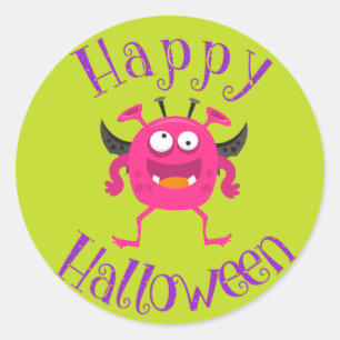 Pink Monster Fun Kids Halloween Party Classic Round Sticker