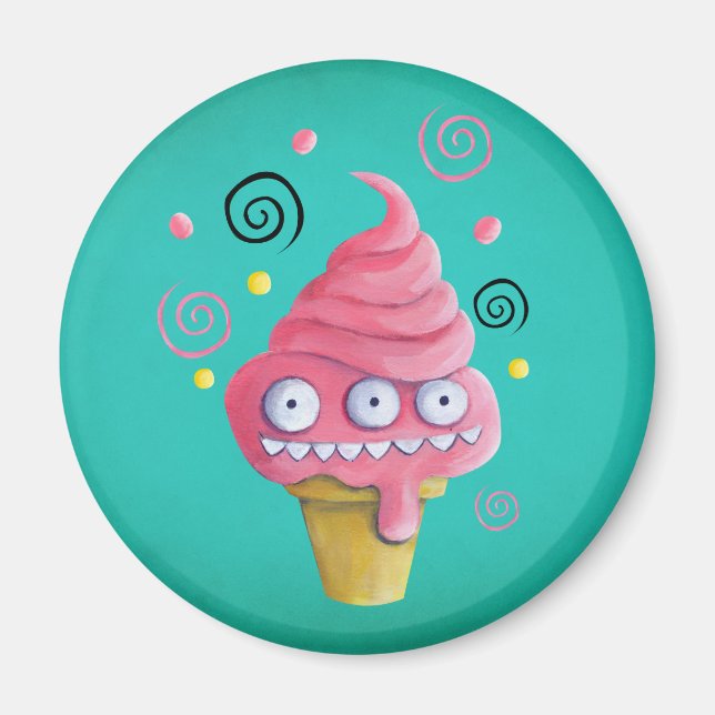 Pink Monster Ice Cream Cone Magnet (Front)