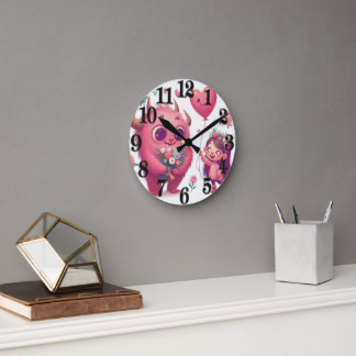 Pink Monster & The Little Girl Round Clock