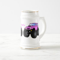 Pink monster truck cartoon illustration