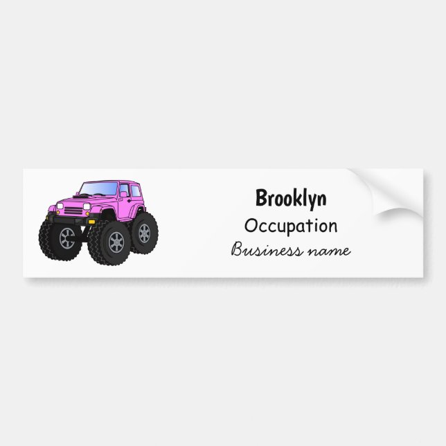 Pink monster truck cartoon illustration bumper sticker (Front)