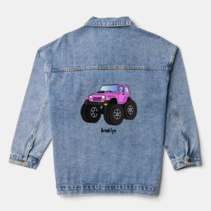 Pink monster truck cartoon illustration denim jacket