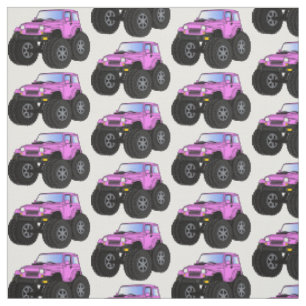 Pink monster truck cartoon illustration fabric