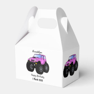 Pink monster truck cartoon illustration  favor box