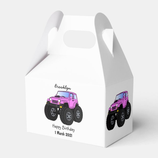 Pink monster truck cartoon illustration  favor box (Front Side)