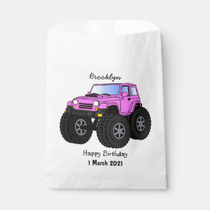 Pink monster truck cartoon illustration favour bag