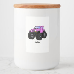 Pink monster truck cartoon illustration food label