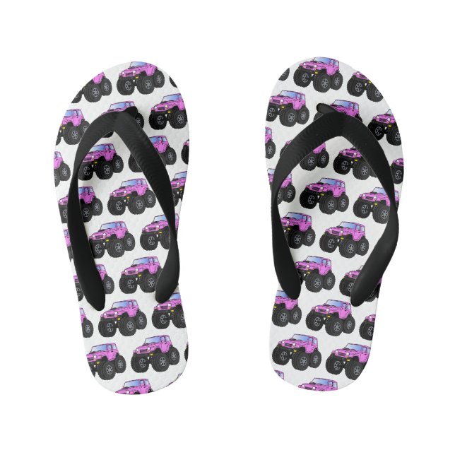 Pink monster truck cartoon illustration  kid's flip flops (Footbed)