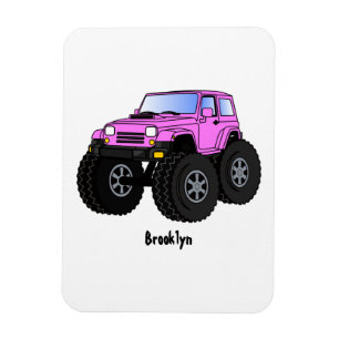 Pink monster truck cartoon illustration magnet