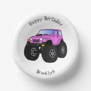 Pink monster truck cartoon illustration paper plate