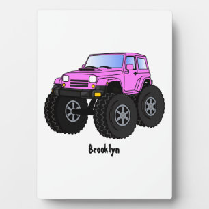 Pink monster truck cartoon illustration plaque